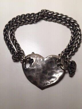 AVGAD Vintage Style Silver Tone Hammered Heart Toggle Bracelet Brutalist Art